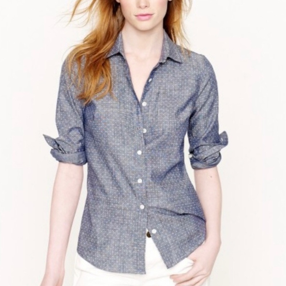 J.Crew Chambray Polka Dot Perfect Shirt 00 XS XXS